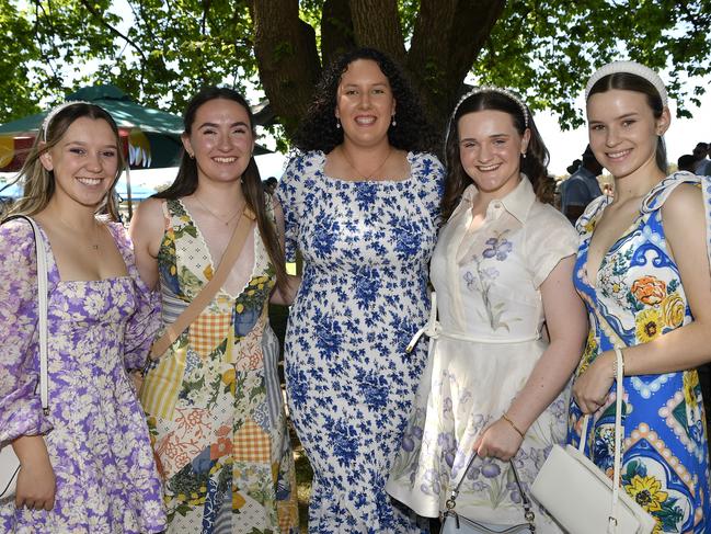 Apiam Bendigo Cup was held at Bendigo Racecourse, Bendigo, Victoria, on Wednesday, October 30th, 2024. Pictured enjoying the horse racing carnival are Elouise , Tara, Louise, Lillian and Sarah. Picture: Andrew Batsch