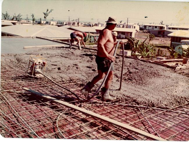 Cyclone Tracy caused major destruction to Darwin. New concrete roof being put on house occupied by Kerry Byrnes and family following extensive damage to the pre-existing lighter roof by Cyclone Tracy. Picture: Kerry Byrnes