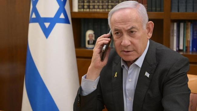 Benjamin Netanyahu on the phone to US President-elect Donald Trump. Picture: X