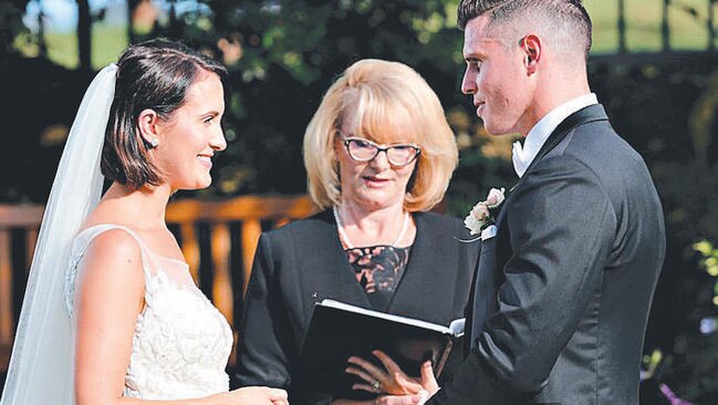 Simone and Xavier from Married at First Sight on their wedding day. Picture: Channel 9