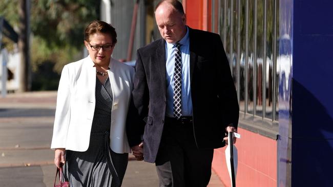 Former Liberal frontbencher Sophie Mirabella, left, arrives at Wangaratta Magistrates Court. Picture: AAP.