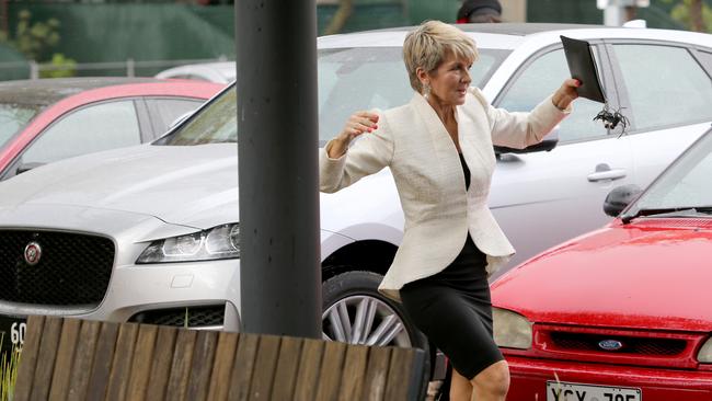 Julia Bishop arrives at the Walkerville Town Hall for a High Tea fundraiser. Picture; AAP. 