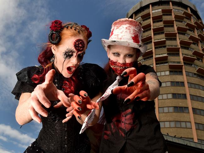 'Zombies' Kara Enigma and Kandice Wills are part of a flash mob taking over Townsville Eats this Holloween. Picture: Evan Morgan