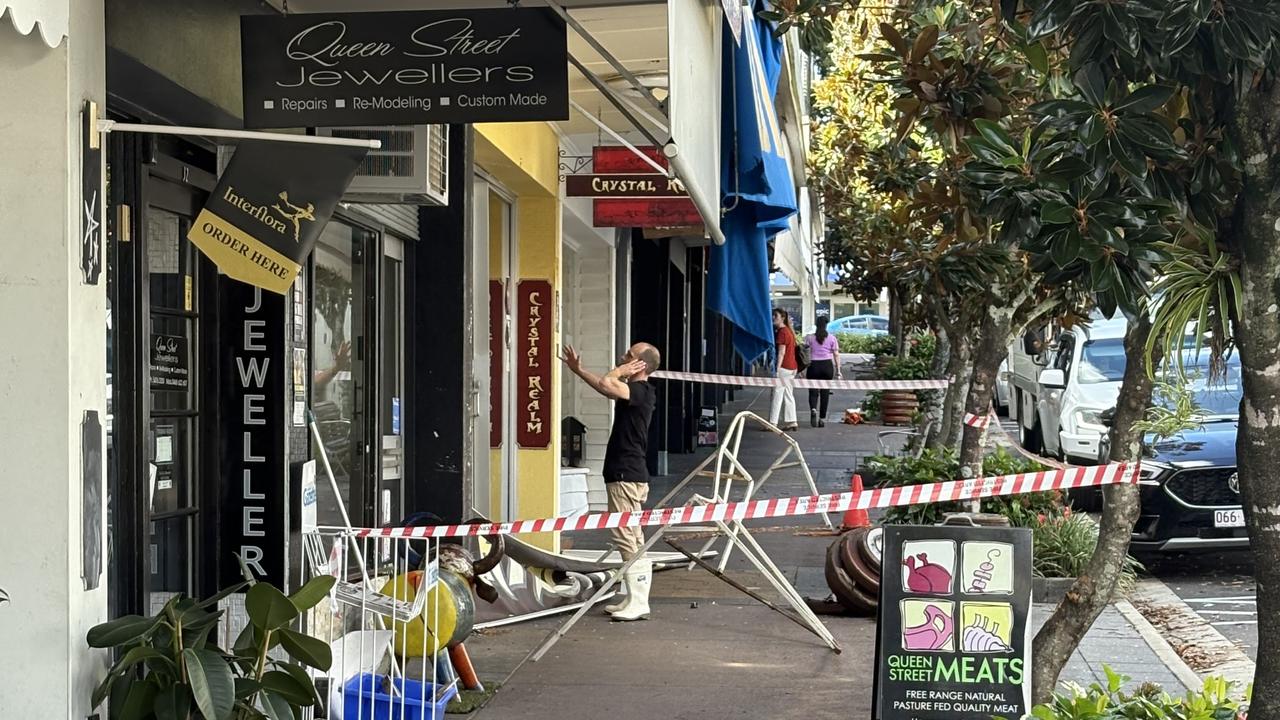 Car runs into Nambour, Queen St, shopfront. Picture: Jarrod Tutbury.