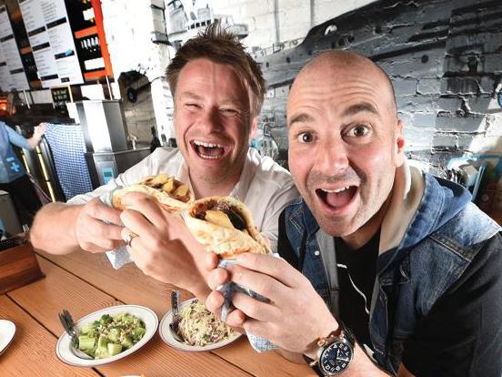 Former Swisse owner Radek Sali and George Calombaris - they are going to partner each other and expand to 100 outlets of Calombaris's souvlaki outlet Jimmy Grants .Picture:Rob Leeson.