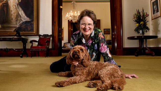 SA Governor Frances Adamson with her dog Alfie at Government House. Picture: Tricia Watkinson