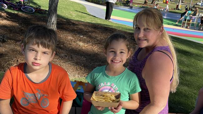 Katherine Read and her kids Aaliah and Josiah at the opening of SplashSide on the weekend.