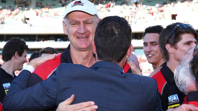 SANFL - Grand Final - Woodville-West Torrens Eagles v West Adelaide at Adelaide Oval. Mark Mickan celebrate the win. Photo Sarah Reed.