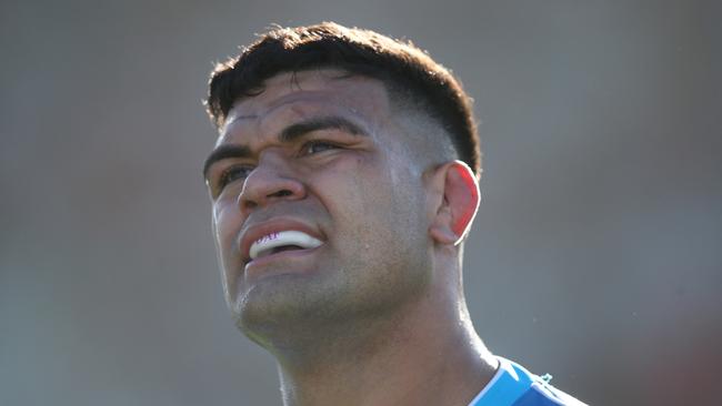 WOLLONGONG, AUSTRALIA - AUGUST 21: David Fifita of the Titans looks on during the round 23 NRL match between the St George Illawarra Dragons and the Gold Coast Titans at WIN Stadium on August 21, 2022 in Wollongong, Australia. (Photo by Jason McCawley/Getty Images)