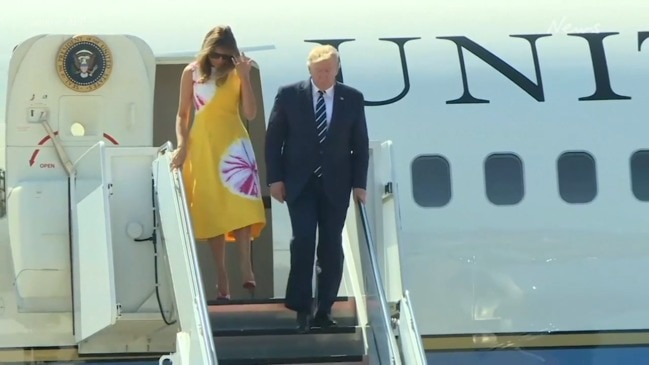 US president Donald Trump lands in Biarritz for G7 summit