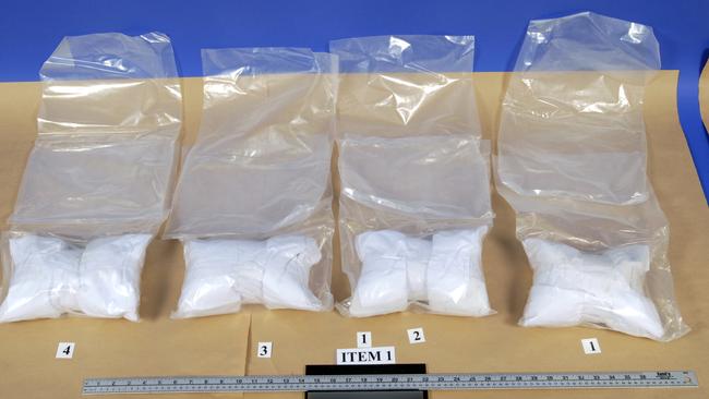 Police image of part of a 60kg haul of methamphetamine, which being smuggled into Adelaide in January.