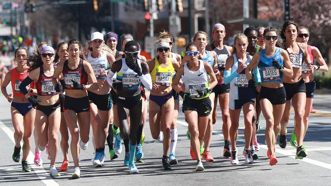 The US Olympic marathon trials in Atlanta last month. The coronavirus outbreak has forced USADA to put on hold its traditional pre-Games testing blitz. Picture: Getty Images