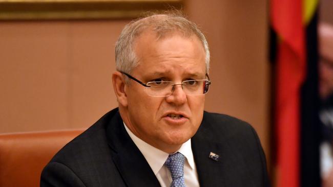 Prime Minister Scott Morrison addresses the Bushfire Relief and Recovery Efforts Peak Body Roundtable at Parliament House on Friday. Picture: AAP/Mick Tsikas