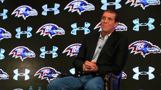 Ravens owner Steve Bisciotti addresses the media during a news conference.