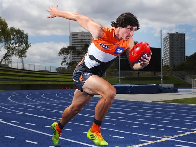 GWS AFL Giants recruit former Australian decathlon champion and Western Sydney local Jake Stein. Pictured at the Athletics track in Sydney Olympic Park.