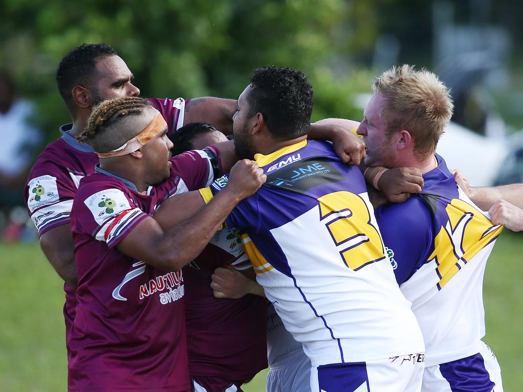 Tempers boiled over on several occasions in the Cairns and District Rugby League (CDRL) match between, the Edmonton Storm and the Yarrabah Seahawks, held at Peterson Park, Edmonton. Picture: Brendan Radke