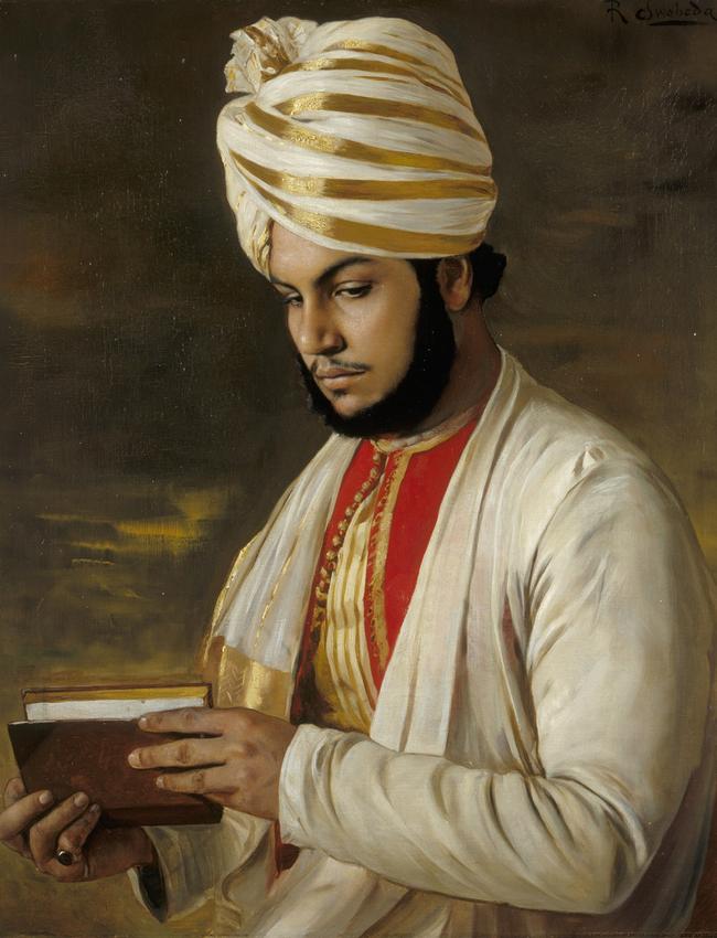 An 1888 portrait of Munshi Hafiz Abdul Karim by Rudolf Swoboda.