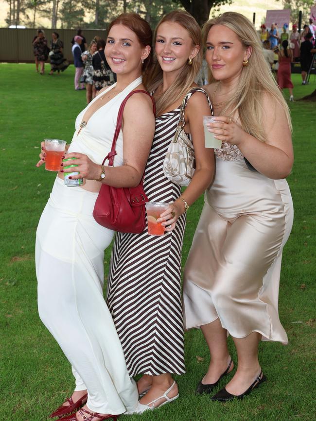 Madeline Ogden, Bridie OHalloran and Megan Walker attend the Ballarat Cup. Picture: Brendan Beckett