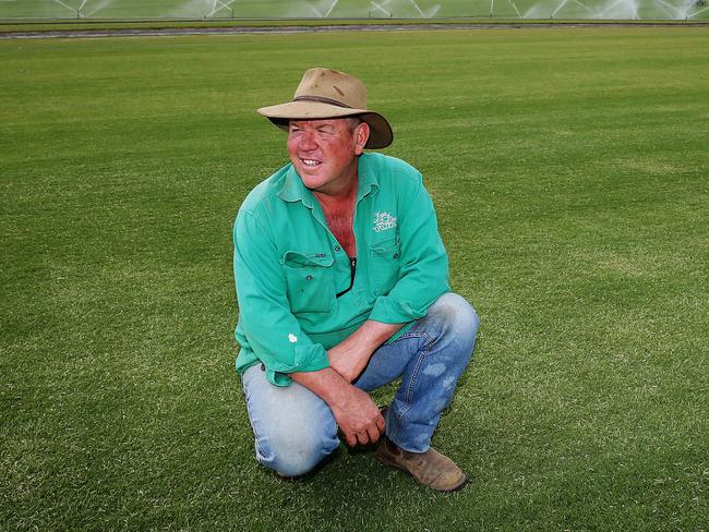 Graeme Colless Managing Director for Dad and Dave Turf with the grass he is growing to turf the SCG for the Major League Baseball season opener between the LA Dodgers and Arizona Diamondbacks, on his property in Pitt Town North West of Sydney. Pic Brett Costello