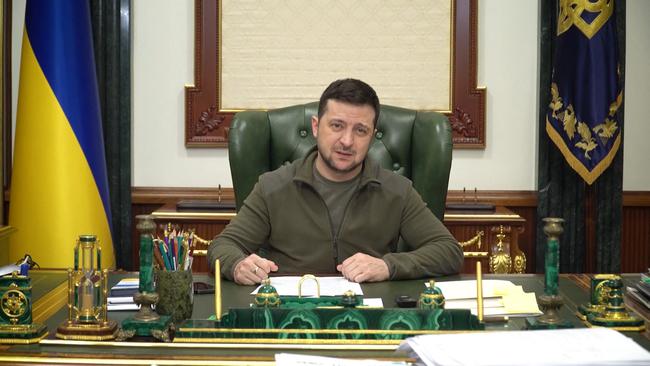 Ukrainian President Volodymyr Zelensky speaking in the capital Kyiv.