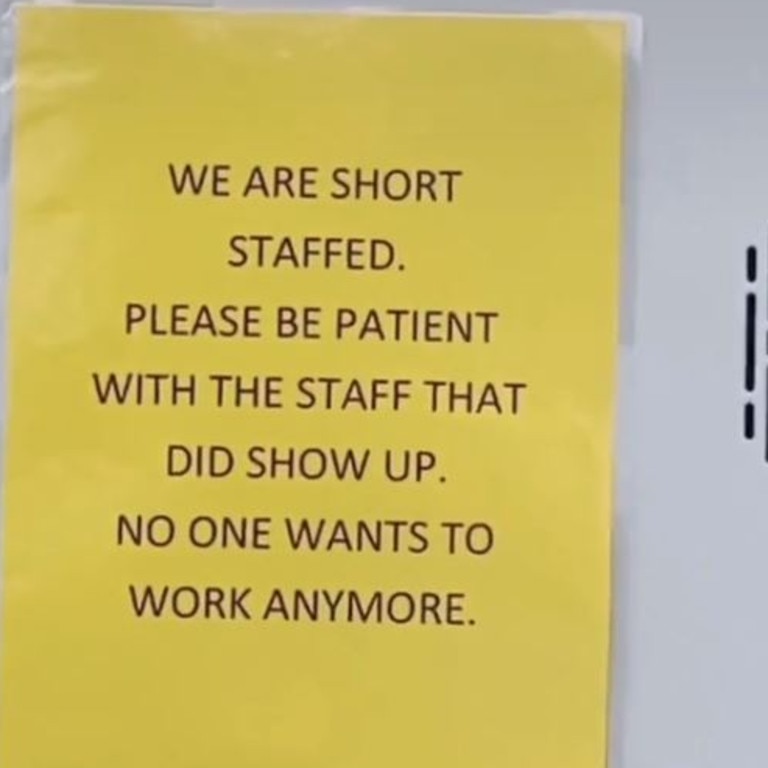 The sign declares ‘no one wants to work anymore’. Picture: TikTok/brittanyjade903