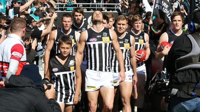 Boak looks skyward to remember his late father Roger before every game. Picture: Sarah Reed.