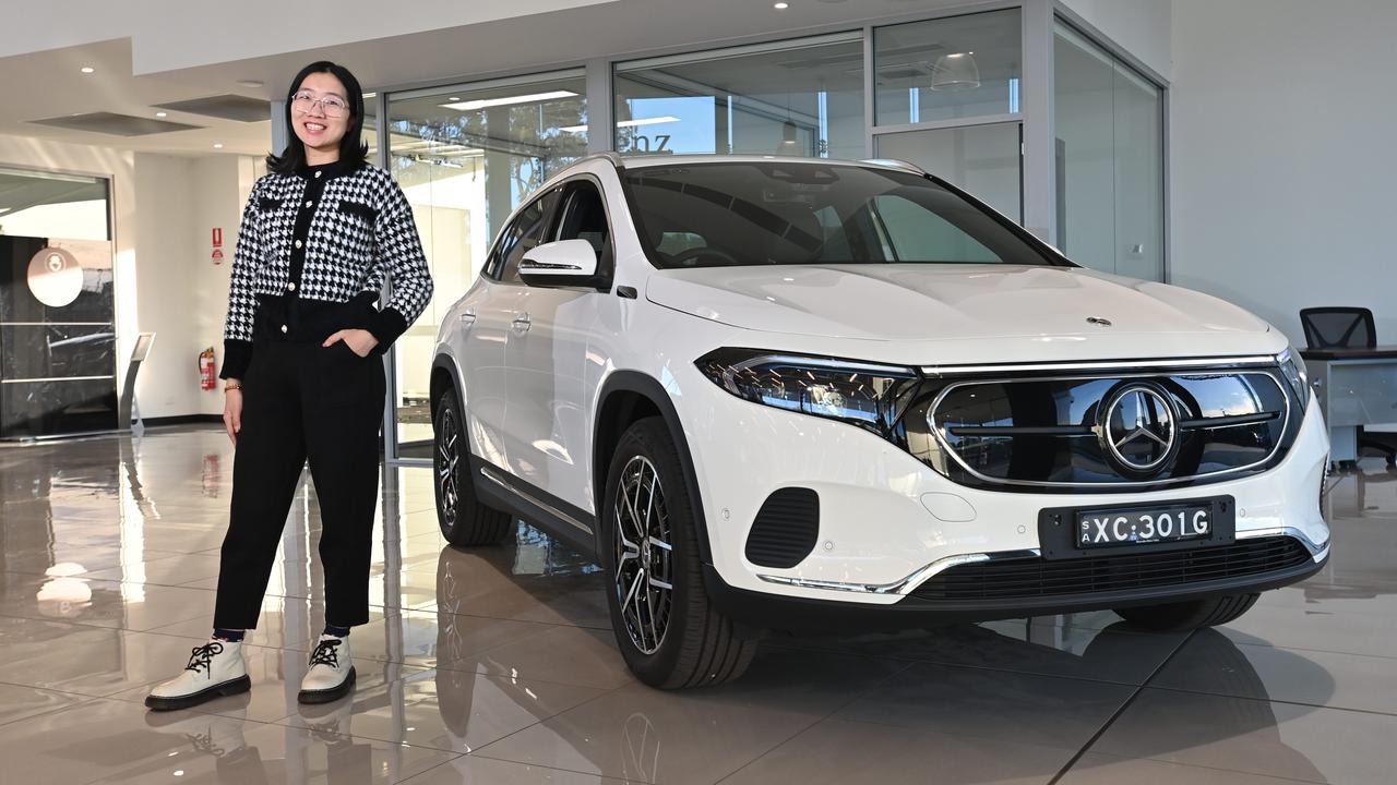 Linda Jiang testing out an EQA250 Mercedes-Benz at the Unley dealership. Picture: Keryn Stevens