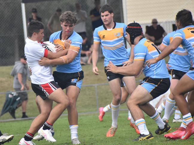 Peninsula versus Wide Bay, 16-18 years boys, at the Queensland School Sport rugby league state championships at Marley Brown Oval, Gladstone, on May 17, 2025.