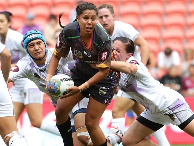 Simone Smith in action during the Indigenous Women's All Stars V World All Stars Women's Rugby League game at Suncorp Stadium, Brisbane. Pics Adam Head