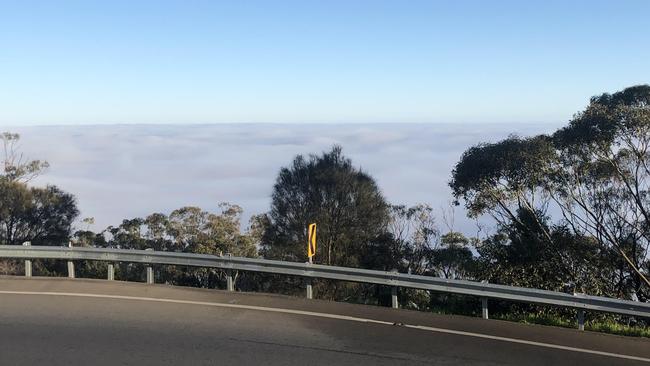 The fog below Windy Point this morning. Picture: Michael Owen-Brown