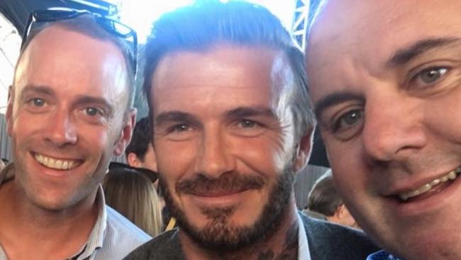 Richard Simkiss with David Beckham and Craig Hutchison. Picture: Facebook