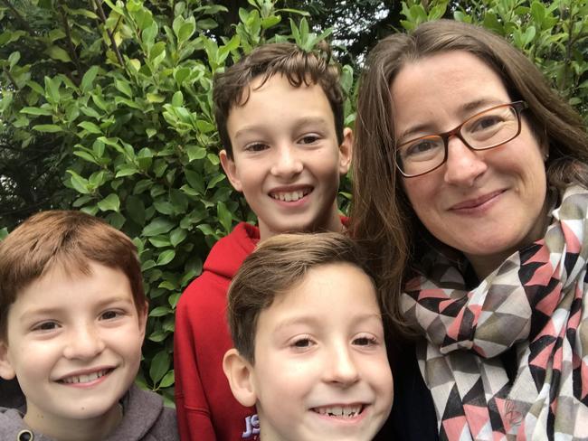 Sarah Foster with her sons, PJ, 8, Billy, 11 and Max 12 who have all experienced food allergies. Picture: Supplied