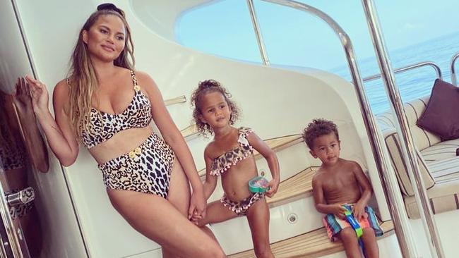 Chrissy Teigen and kids Luna, 4, and Miles, 2. Picture: Instagram