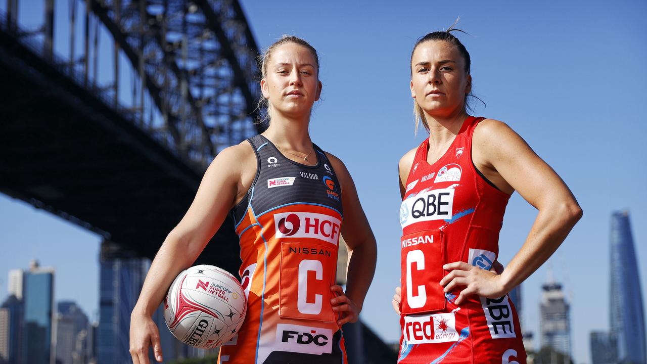 Jamie-Lee Price from the Giants and Maddy Proud from the Swifts. Picture: Tim Hunter.