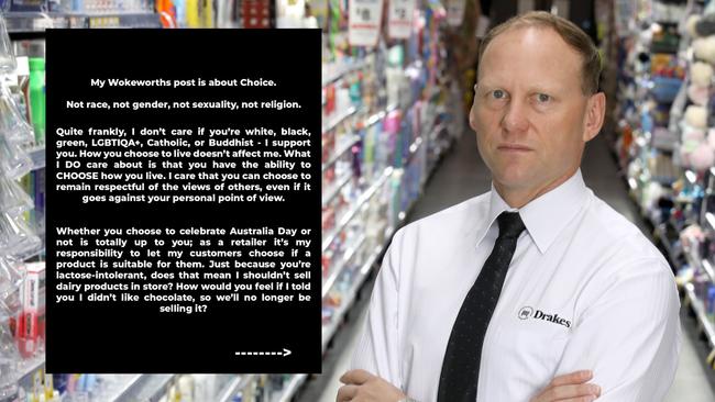 John-Paul Drake, director of Drakes Supermarkets, has fired shots at rivals Woolworths and Aldi over Australia Day.