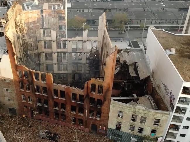 Fire and Rescue NSW drone footage of the heritage building destroyed by fire.