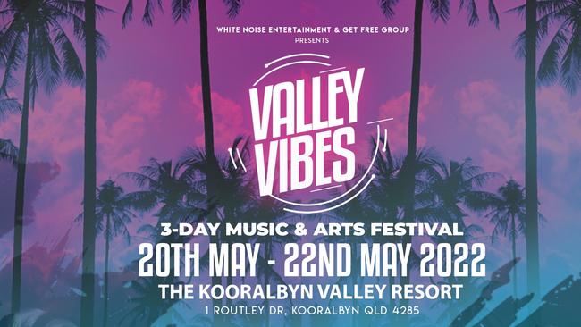 A promo poster for Valley Vibes, the music festival held at Kooralbyn Resort.