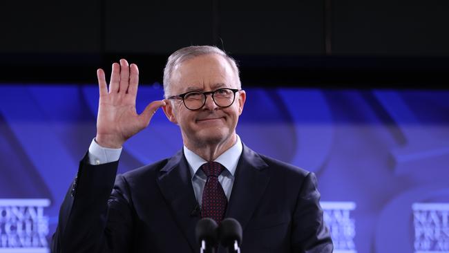 Mr Albanese in action at the National Press Club. Picture: Sam Ruttyn