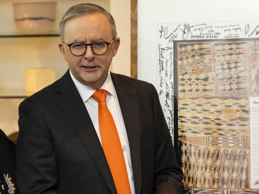 Prime Minister Anthony Albanese unveiled the Barunga Voice Declaration at Parliament House. Picture: NCA NewsWire / Martin Ollman