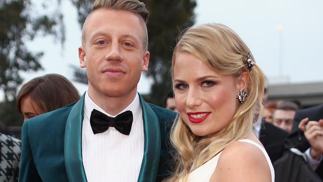 Macklemore and wife Tricia Davis at the 56th Grammy Awards. Picture: Christopher Polk / Getty Images.