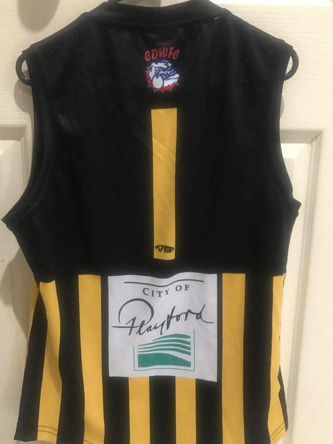 Following Maggie Varcoe’s tragic death from an accidental collision with an Angle Vale teammate during the division two Adelaide Footy League women’s grand final, the club retired her number one guernsey. Picture: Supplied by teammates