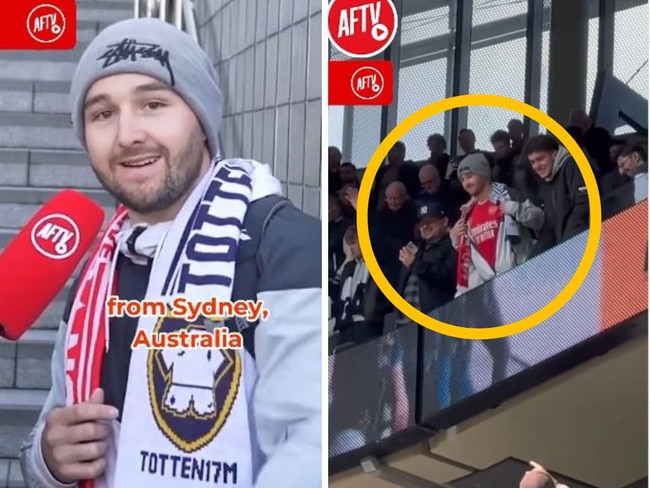 Aussie EPL fan ends up in the wrong section. Photos: Instagram