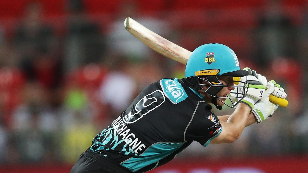 Marnus Labuschagne drives during a rare Big Bash League appearance. Picture. Phil Hillyard