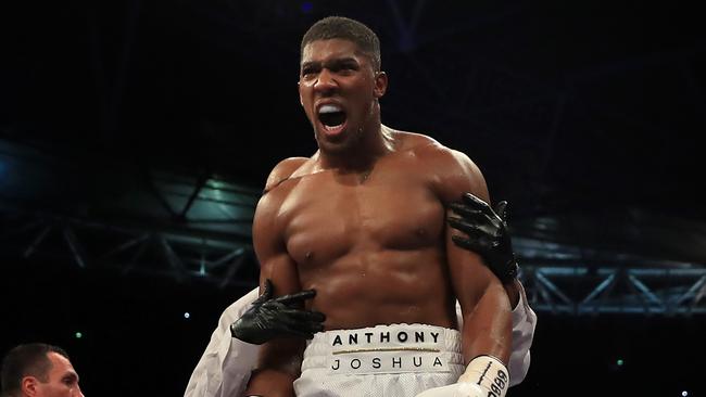 Anthony Joshua puts Wladimir Klitschko down in the fifth round.