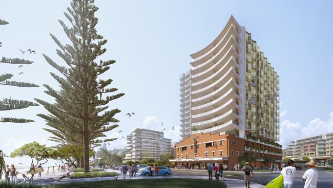 Artist impression of the De-Luxe apartments tower which will be built in the Old Burleigh Theatre Arcade