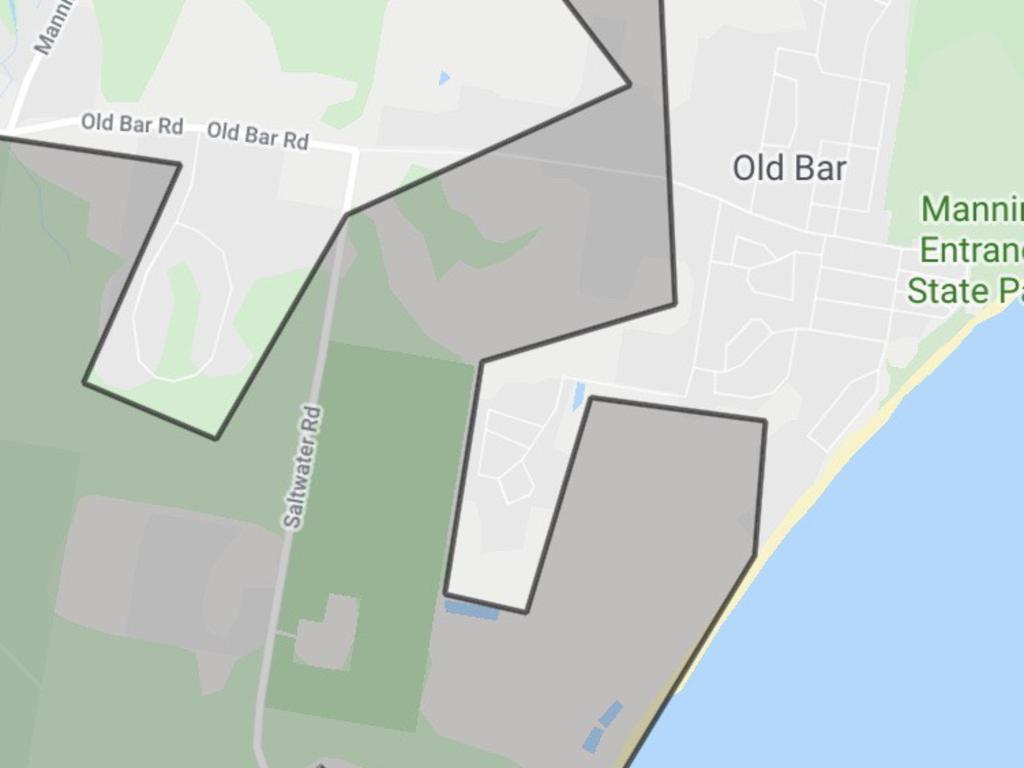 The RFS Fires Near Me app shows just how close homes came to destruction. The grey area is where the fire hit. Picture: Supplied