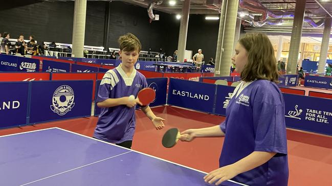 Yarra Road Primary School's Solomon and Lilly fine tune their skills at Eastland during the Deakin Cup tournament.