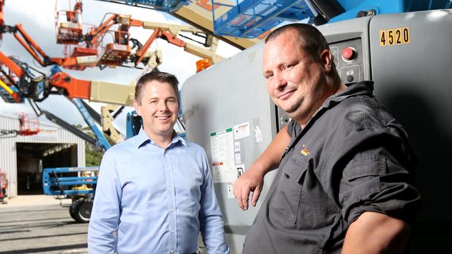 Ben Everett (left) of EzySt and David Wright of Brisbane Access. Picture: Steve Pohlner