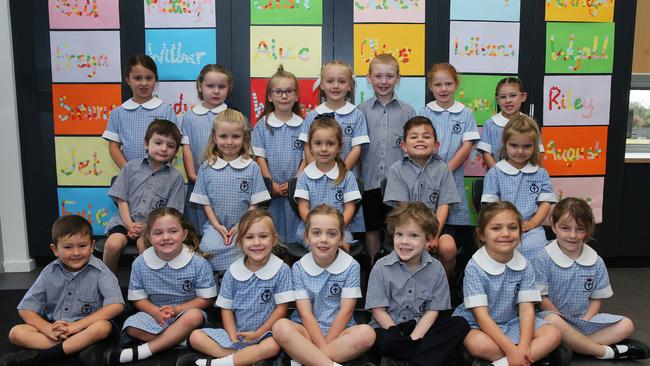 Christ the King Catholic Primary School Prep K Back row L-R: LuLu Borovec, Madilyn Vilanti, Maggie Power, Isla McHutchinson, Oliver Jollife, Felicity Harper, Charlotte Galea. Middle row: Finnegan Nolan, Amelia Goudge, Eva Charles, Wyatt Davis, Alice Laughlin. Front row: Caleb Siera, Donegan Tahlay O'Brien, Audrey Webb, Freya Scorpo, Wilbur Scheelings, Alexandra Mineo Piper Evans.