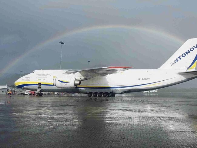 The Antonov 124 on the tarmac at Cairns Airport on Sunday. Picture: Cairns Airport Duty Manager